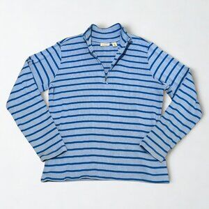 L.L. Bean Vintage 100% Cotton Striped Quarter Zip Pullover Knit Sweater Small
